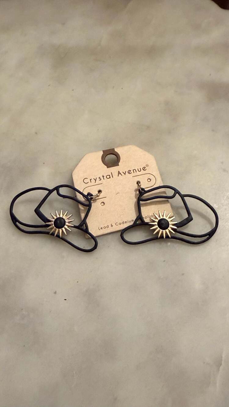 Crystal Avenue Cowboy Hat Sunburst Dangle Earrings (2) pairs